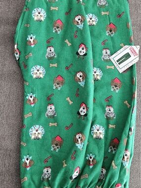Adult 2XL Green Christmas Santa Holiday Dog Lounge Pants Pajamas Sleepwear NEW